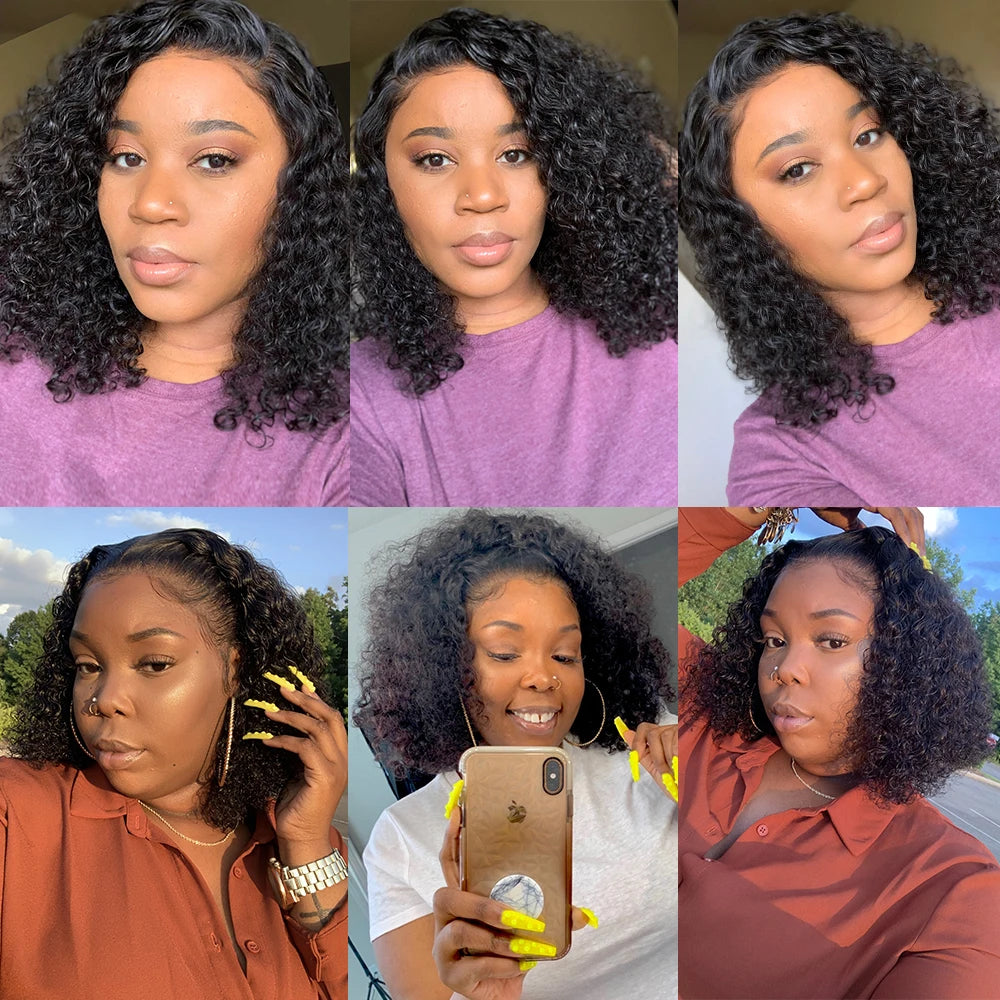 Short Kinky Curly Bob Frontal Wig 12A Malaysian Lace Front Human Hair Wigs Wet And Wavy Water Wave Bob Wig 13x4 Frontal Wig Remy