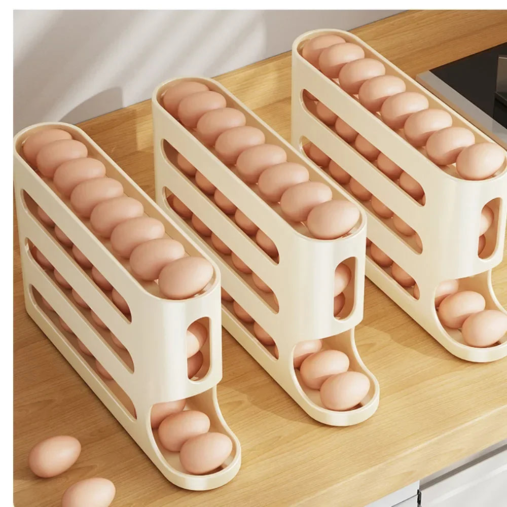 4 Layers Automatic Rolling Egg Holder Rack Fridge