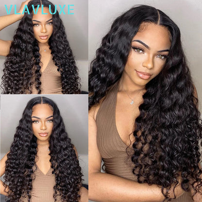 Deep Wave Glueless 300 Density Curly Wig 100% Human Hair Wear And Go 13x6 HD Transparent Lace Front Wig Brazilian Pre Plucked