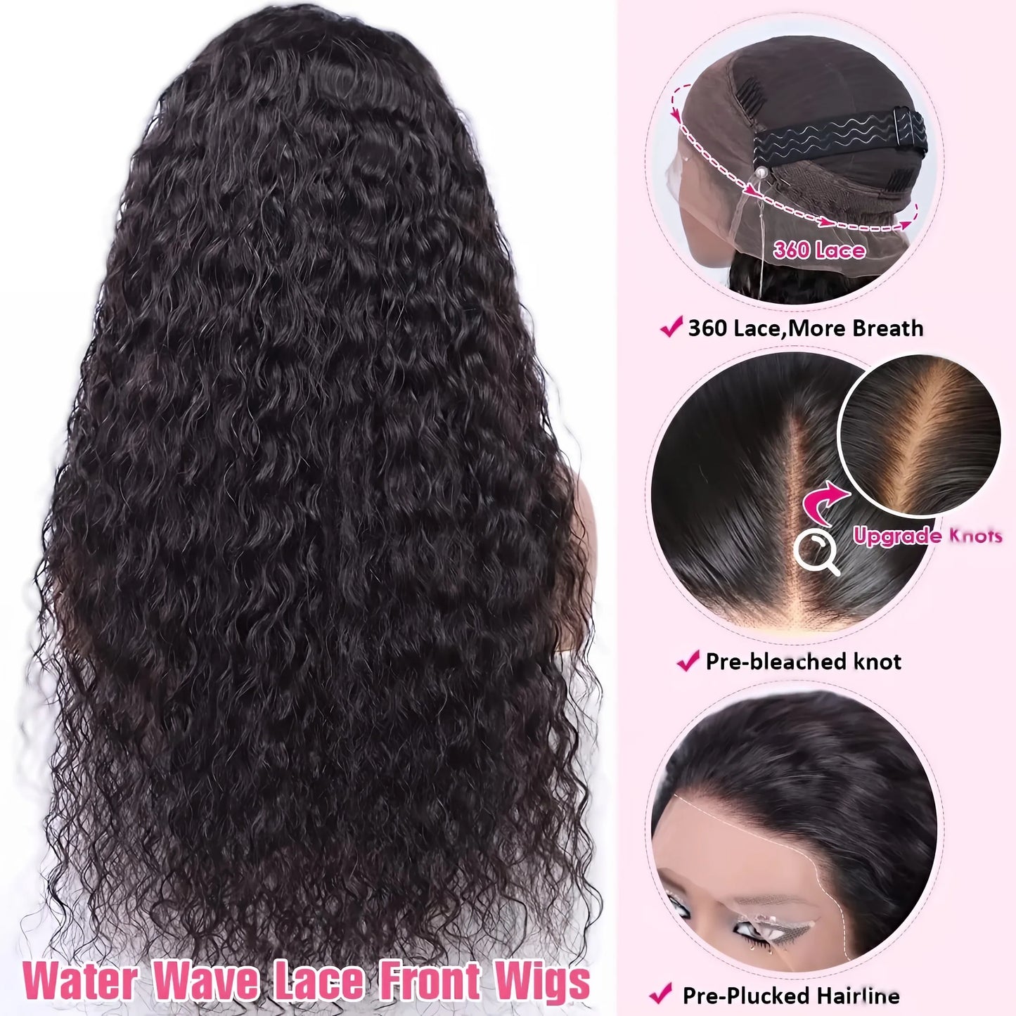 250 Density HD Invisi Strap 360 Full Lace Frontal Kinky Curly Wig 30 inch Black Human Hair Drawstring Snug Water Wig Glueless