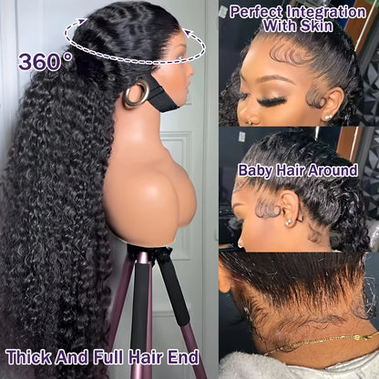 Drawstring Snug Brazilian 250 Density Kinky Curly Wig Invisi Strap 360 Full Lace Frontal 30 inch Human Hair Water Wig Preplucked
