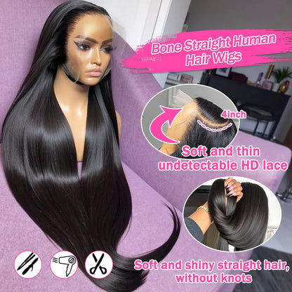 Rosabeauty 30 40 Inch Straight Human Hair Wigs Hd Lace Wig 13x6 Human Hair Bone Straight Lace Frontal Human Hair Wigs For Women