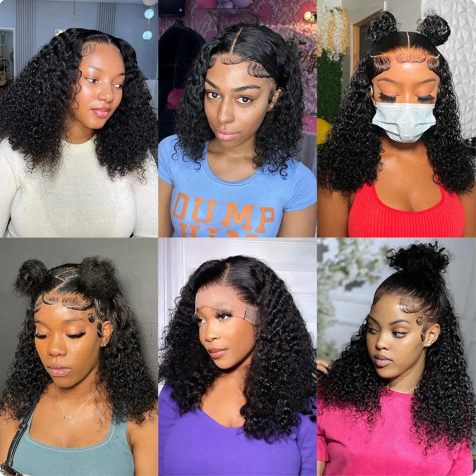 Short Kinky Curly Bob Frontal Wig 12A Malaysian Lace Front Human Hair Wigs Wet And Wavy Water Wave Bob Wig 13x4 Frontal Wig Remy