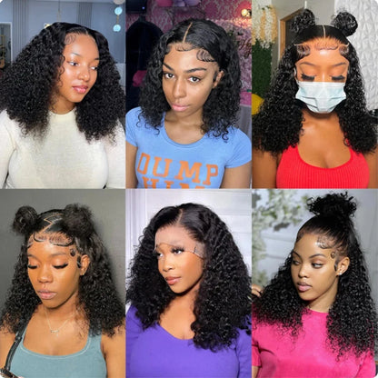 Short Kinky Curly Bob Frontal Wig 12A Malaysian Lace Front Human Hair Wigs Wet And Wavy Water Wave Bob Wig 13x4 Frontal Wig Remy
