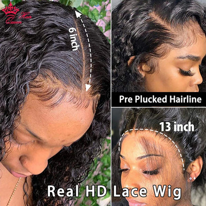 Real Invisible HD Lace Wigs Deep Curly Wave Natural Hairline Human Raw Hair Wigs Indian Pre plucked Lace Front Human Hair Wigs