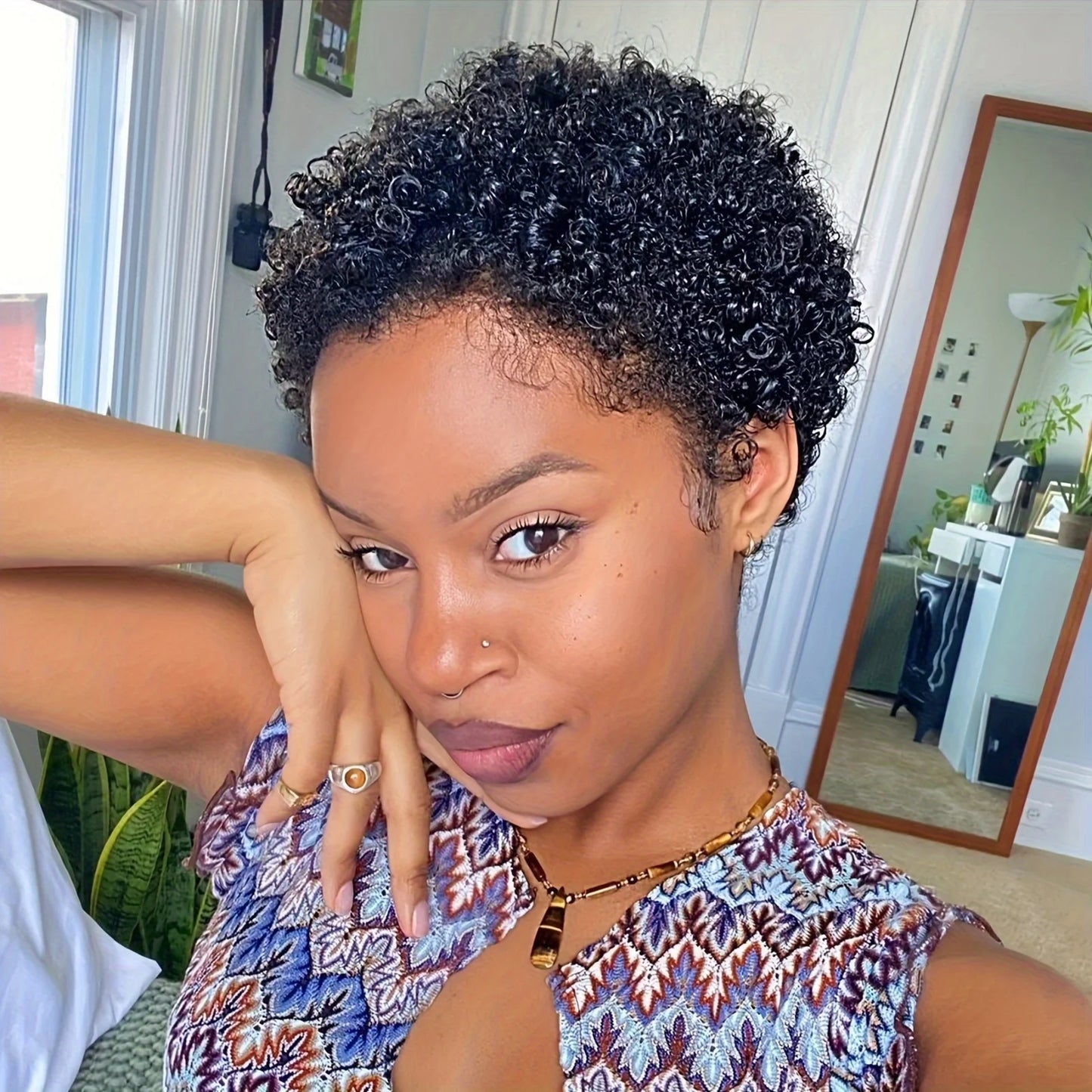 Short Afro Kinky Curly Wigs 100% Human Hair Pixie Cut