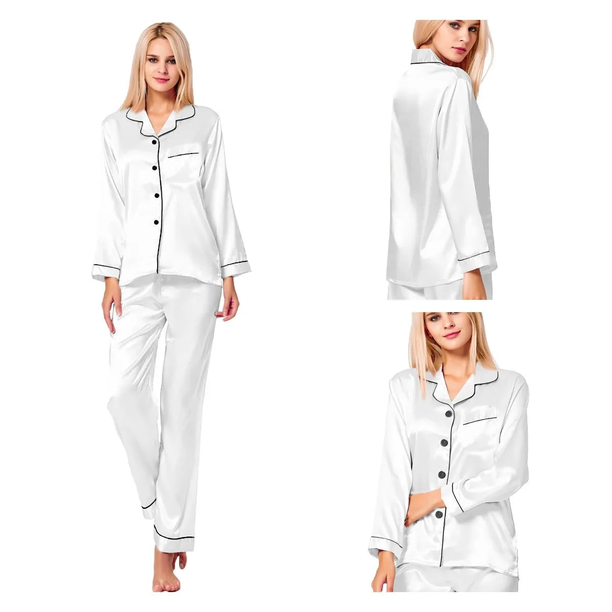 Womens Silk Satin Pajamas Loungewear Two-piece Sleepwear