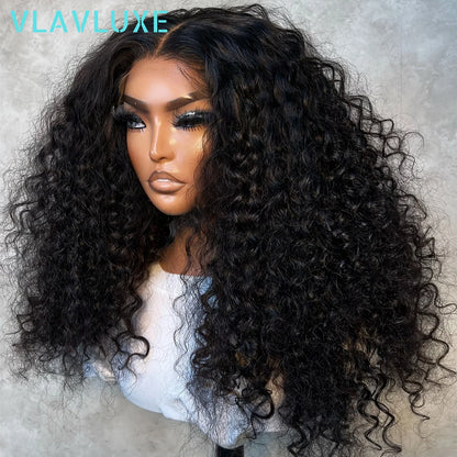 Glueless Curly Deep Wave Human Hair Wigs 13×6 HD Transparent Lace Frontal Wigs 250% Density 36 Inches Natural Black Colored Wigs