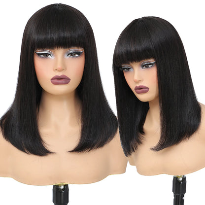 Short Bob Wig with Bangs Straight Human Hair 180% Density