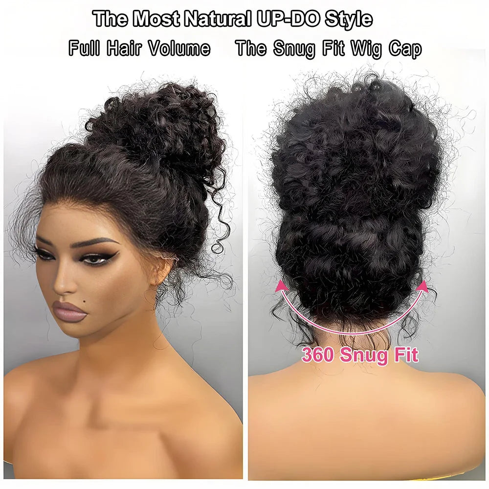 Drawstring Snug Brazilian 250 Density Kinky Curly Wig Invisi Strap 360 Full Lace Frontal 30 inch Human Hair Water Wig Preplucked
