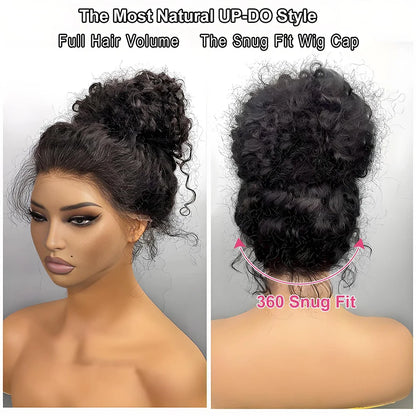 Drawstring Snug Brazilian 250 Density Kinky Curly Wig Invisi Strap 360 Full Lace Frontal 30 inch Human Hair Water Wig Preplucked