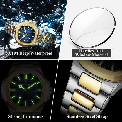 POEDAGAR Luxury Square Watch for Woman Waterproof Luminous