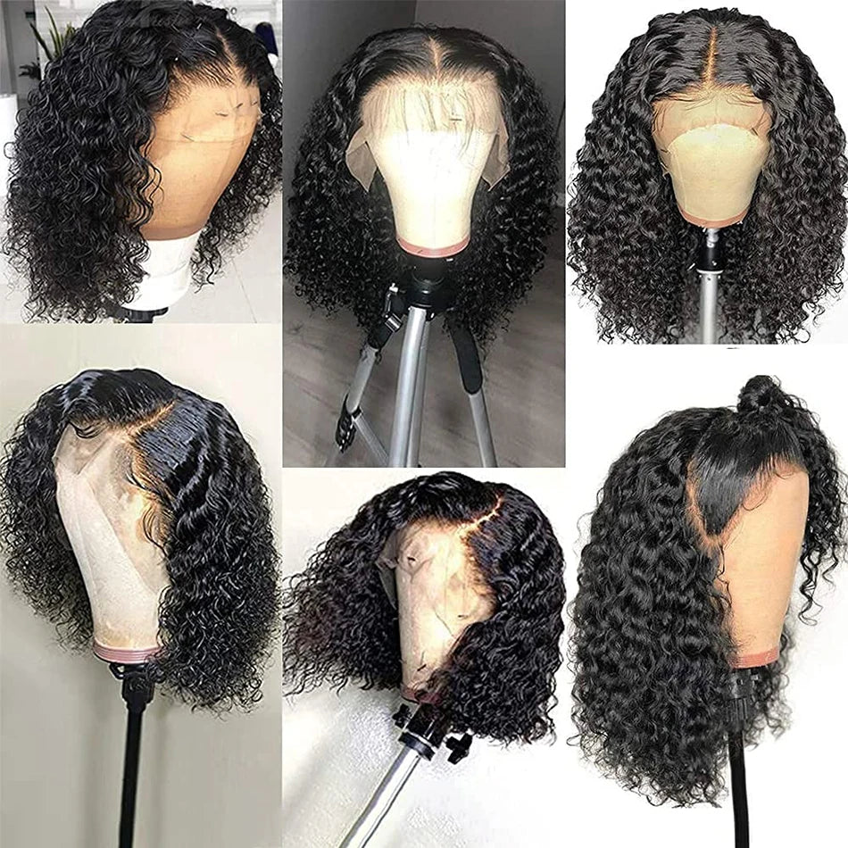 Short Kinky Curly Bob Frontal Wig 12A Malaysian Lace Front Human Hair Wigs Wet And Wavy Water Wave Bob Wig 13x4 Frontal Wig Remy