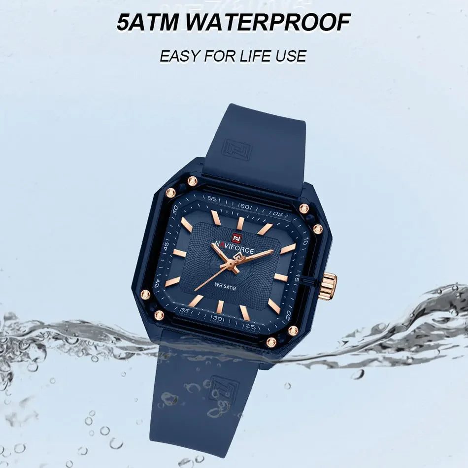 NAVIFORCE NF7106 Fashion Watch Simple Square Dial Silicone Strap Quartz