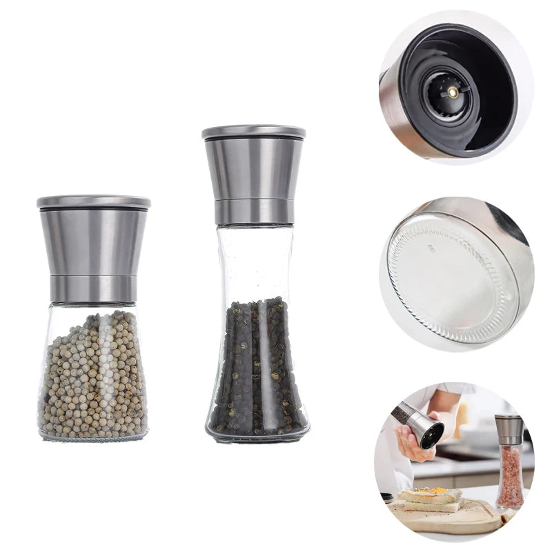 Multi-functional Pepper Shakers Set with Stand Stainless Steel Salt Pepper Mill