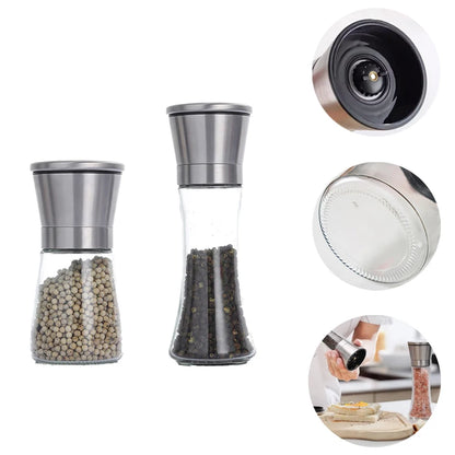Multi-functional Pepper Shakers Set with Stand Stainless Steel Salt Pepper Mill