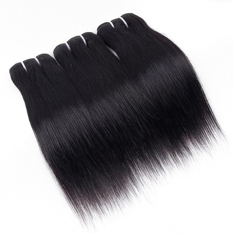 Brazilian Bone Straight Hair Bundles With Frontal Closure 100% Human Hair 3 Bundles With 13X4 Transparent Ear To Ear Lace Front