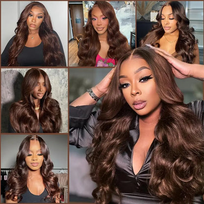 Body Wave 13x6 HD Lace Frontal Wigs Human Hair Colored Chocolate Brown Lace Front Wig 30 36 Inch Replacement Wig For Black Women
