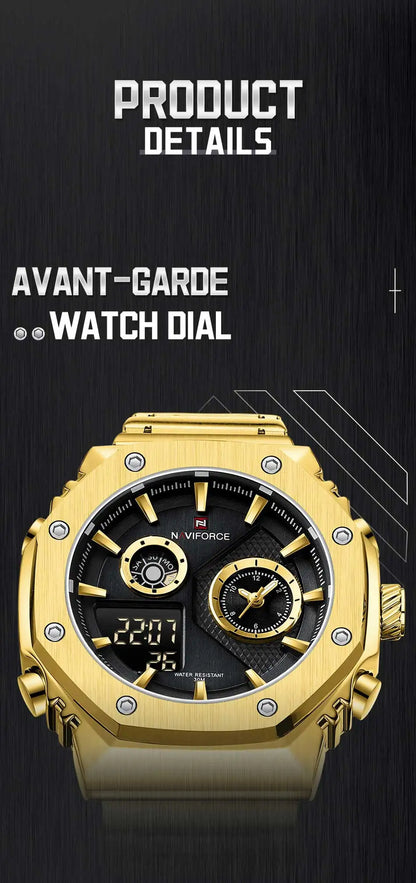 NAVIFORCE Men's Sport Watch Stainless Steel Strap Waterproof Quartz