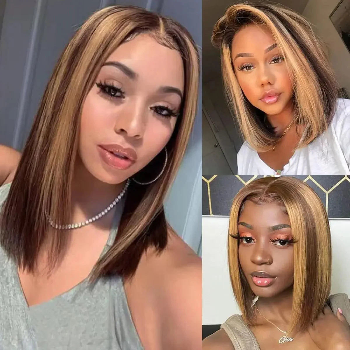 13x4 Transparent Lace Front Bob Wig Human Hair Ombre Honey Blonde