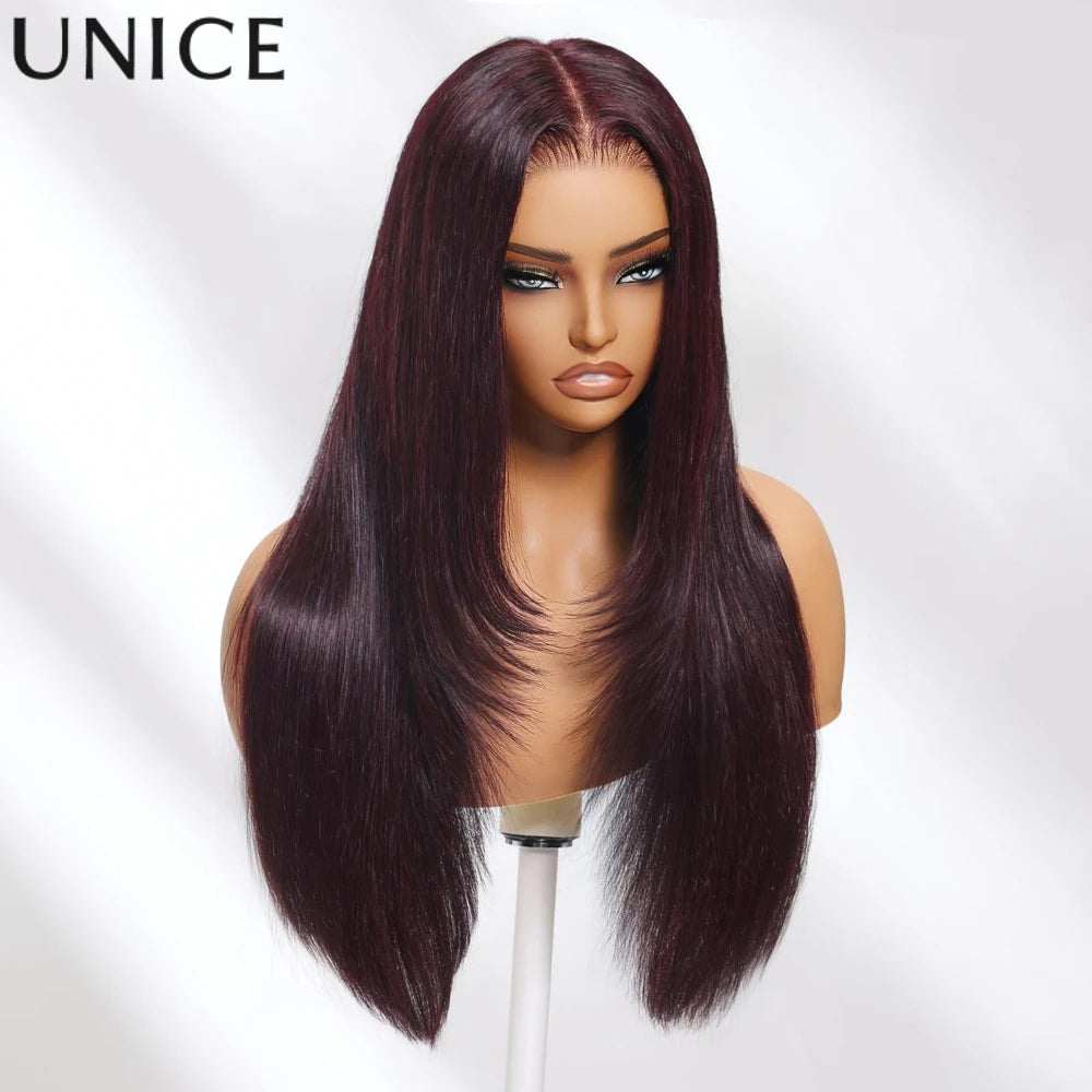 UNICE Black Cherry Colored Human Hair Wigs 7x5 & 13x4 Pre Cut Pre Bleached Glueless Wig Human hair Ready To Wear 150% Density