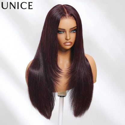 UNICE Black Cherry Colored Human Hair Wigs 7x5 & 13x4 Pre Cut Pre Bleached Glueless Wig Human hair Ready To Wear 150% Density