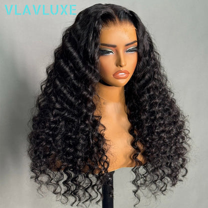 Deep Wave Glueless 300 Density Curly Wig 100% Human Hair Wear And Go 13x6 HD Transparent Lace Front Wig Brazilian Pre Plucked