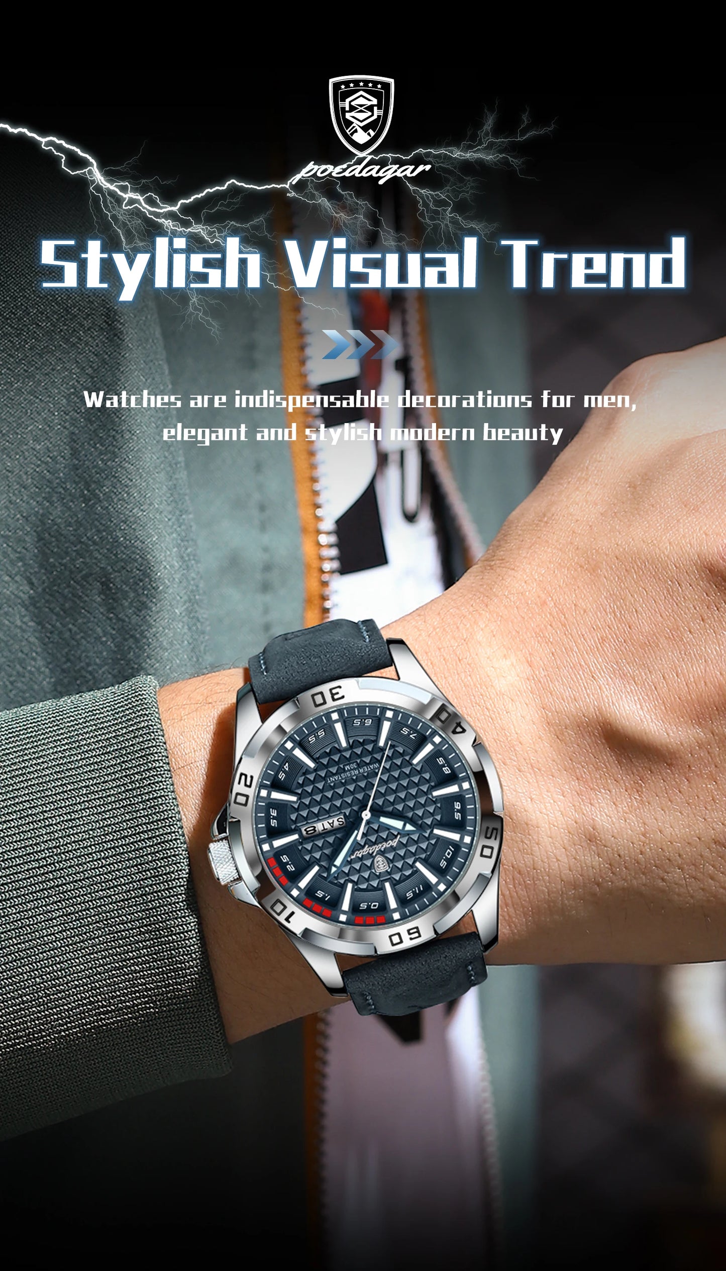 POEDAGAR Original Man Wristwatch Top Luxury Waterproof Luminous