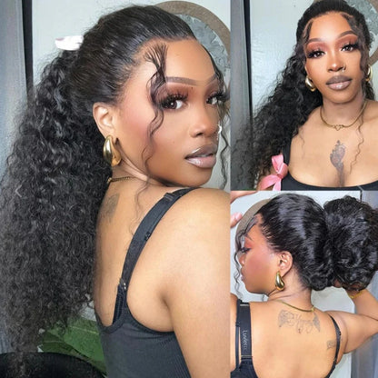 Invisible Strap 300 400 Density Deep Curly 360 Lace Front Wig Preplucked 36 38 Inch 360 HD Full Lace Wig Human Hair Glueless Wig