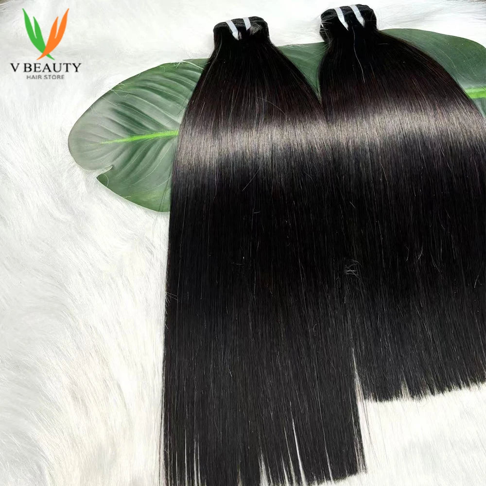 16A Vietnamese Double Drawn Bone Straight Bundles with Lace Closure Raw Hair Bundles Raw Hair