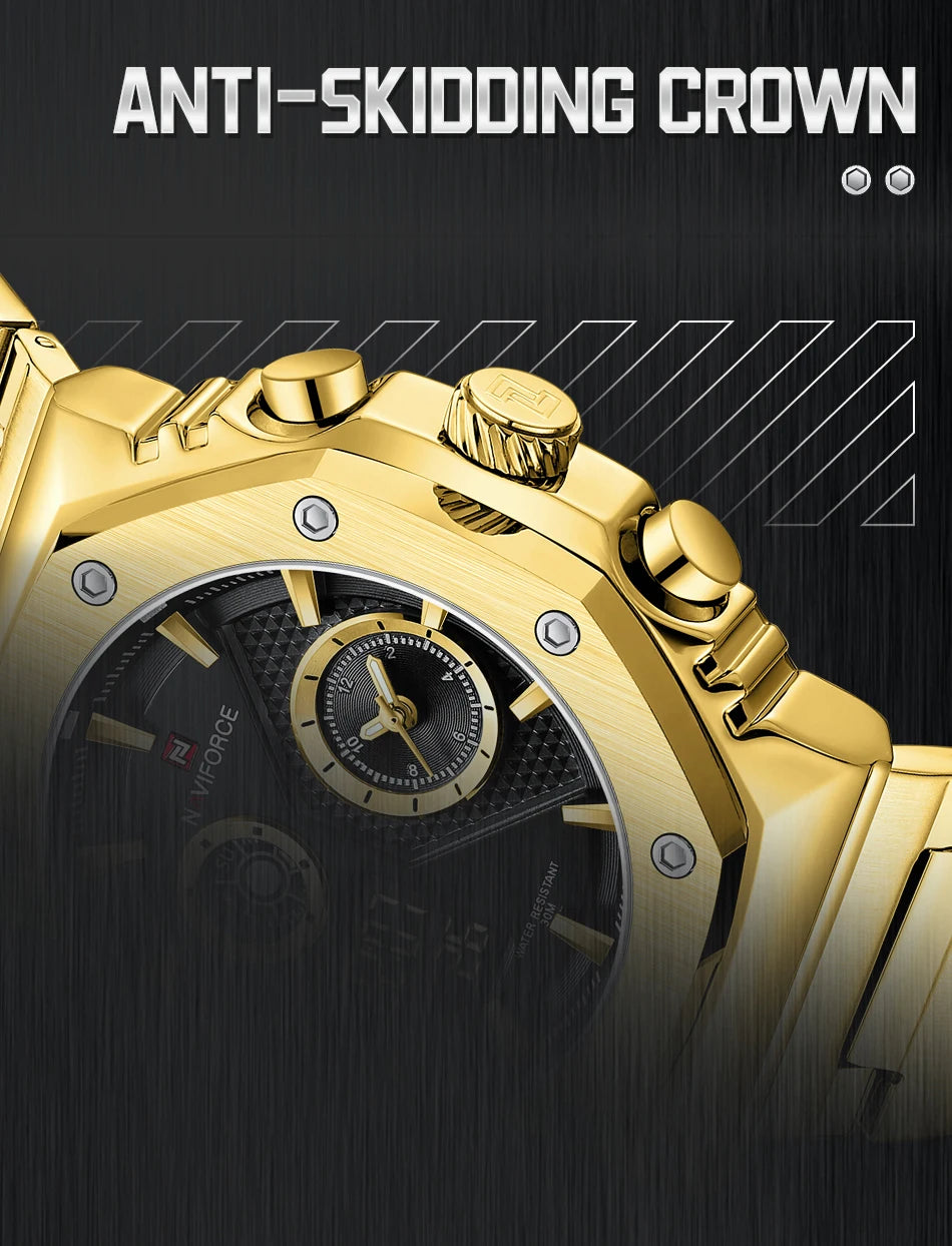 NAVIFORCE Men's Sport Watch Stainless Steel Strap Waterproof Quartz