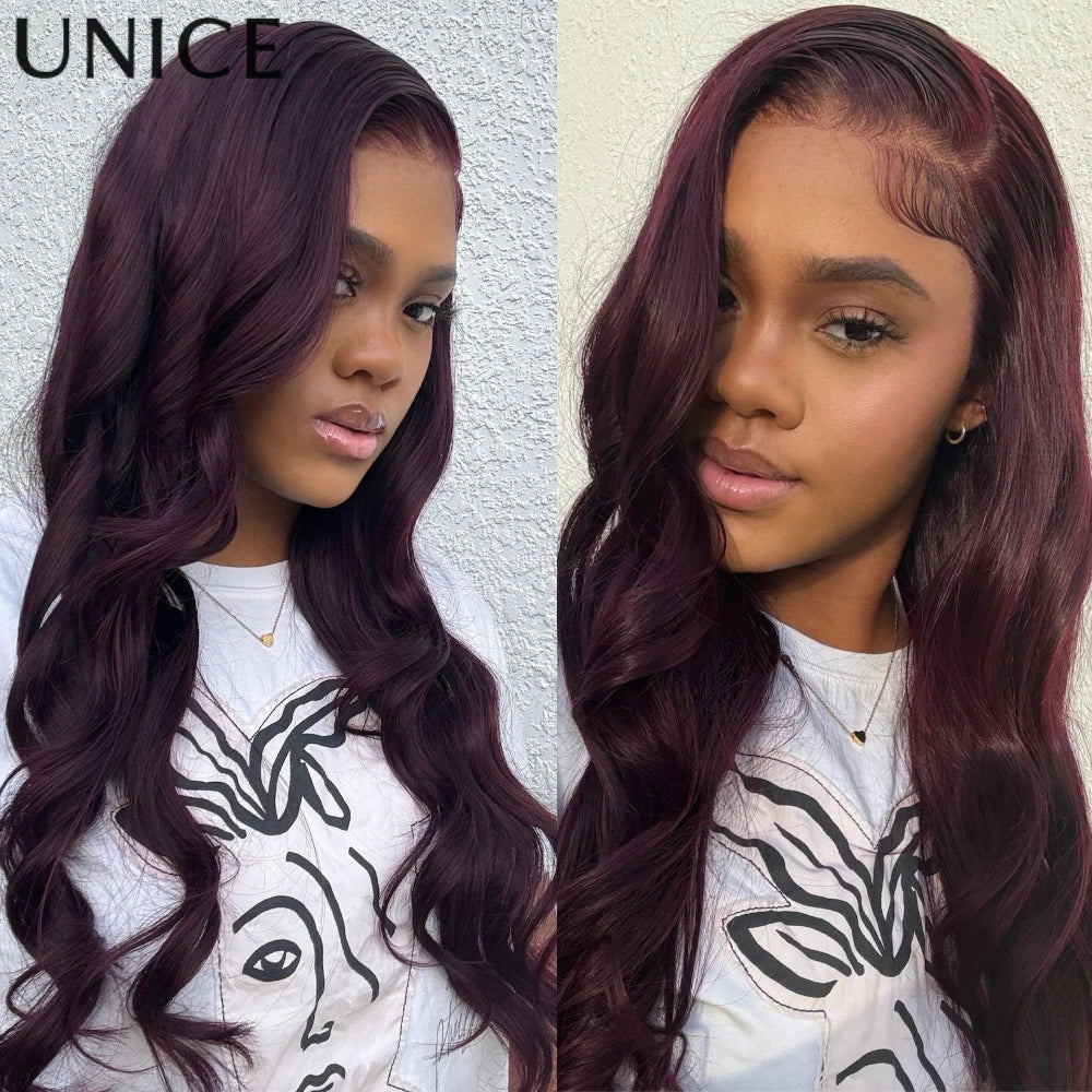 UNICE Black Cherry Colored Human Hair Wigs 7x5 & 13x4 Pre Cut Pre Bleached Glueless Wig Human hair Ready To Wear 150% Density