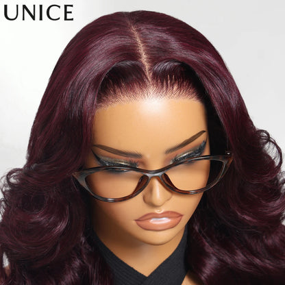 UNICE Black Cherry Colored Human Hair Wigs 7x5 & 13x4 Pre Cut Pre Bleached Glueless Wig Human hair Ready To Wear 150% Density