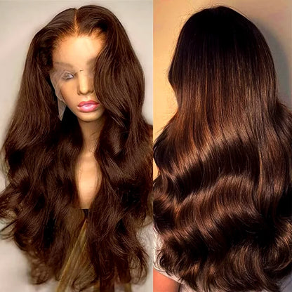 Chocolate Brown Lace Front Wig Body Wave Wig 13x6 HD Lace Frontal Wig 250 Density