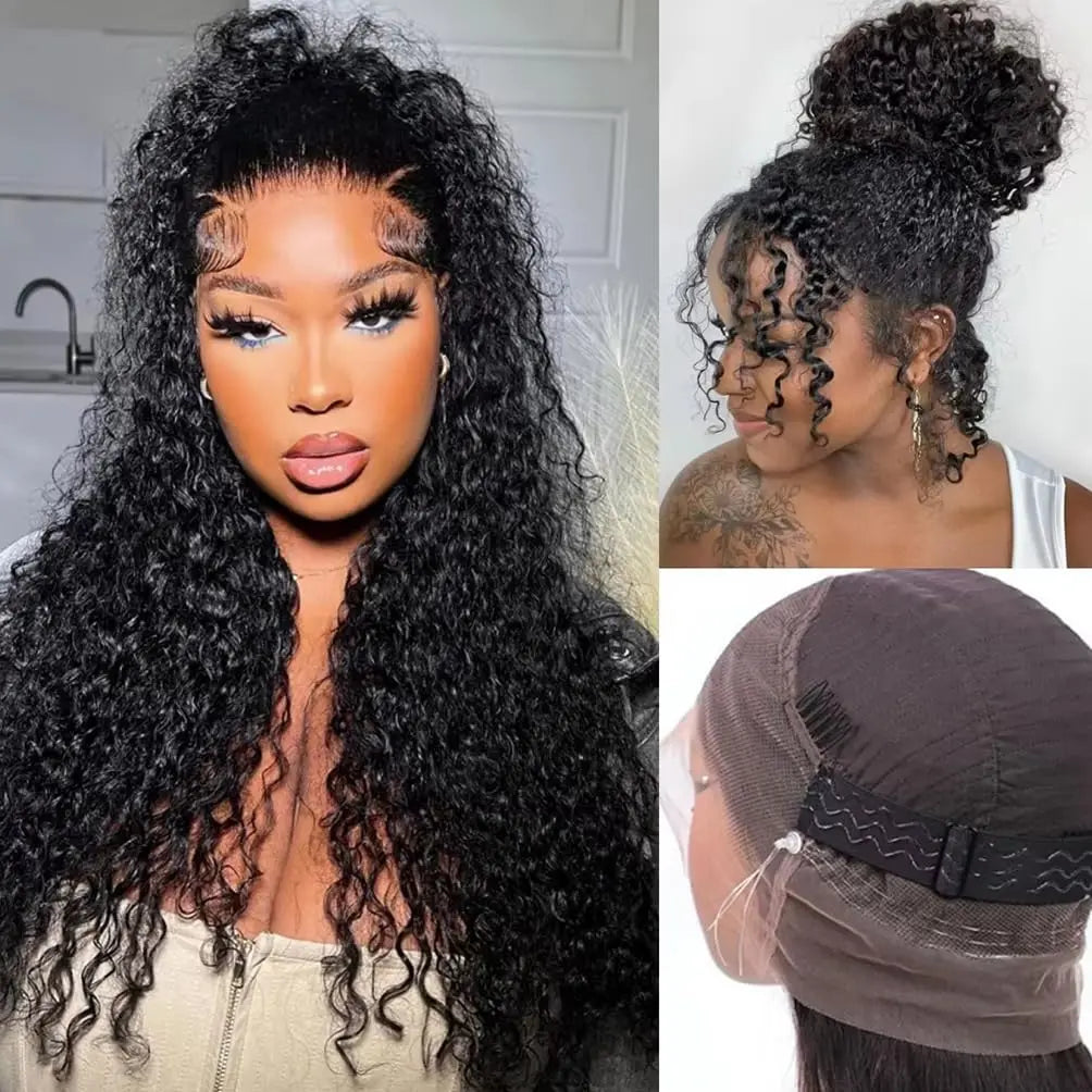 360 Full Lace Wig Invisible Drawstring Water Wave Frontal Wig Curly Human Hair Wigs Brazilian 360 Lace Wig 250 Density 30Inch