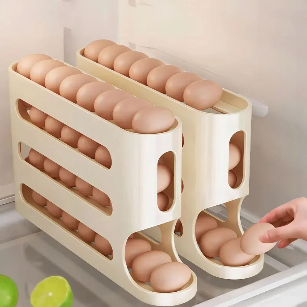 4 Layers Automatic Rolling Egg Holder Rack Fridge