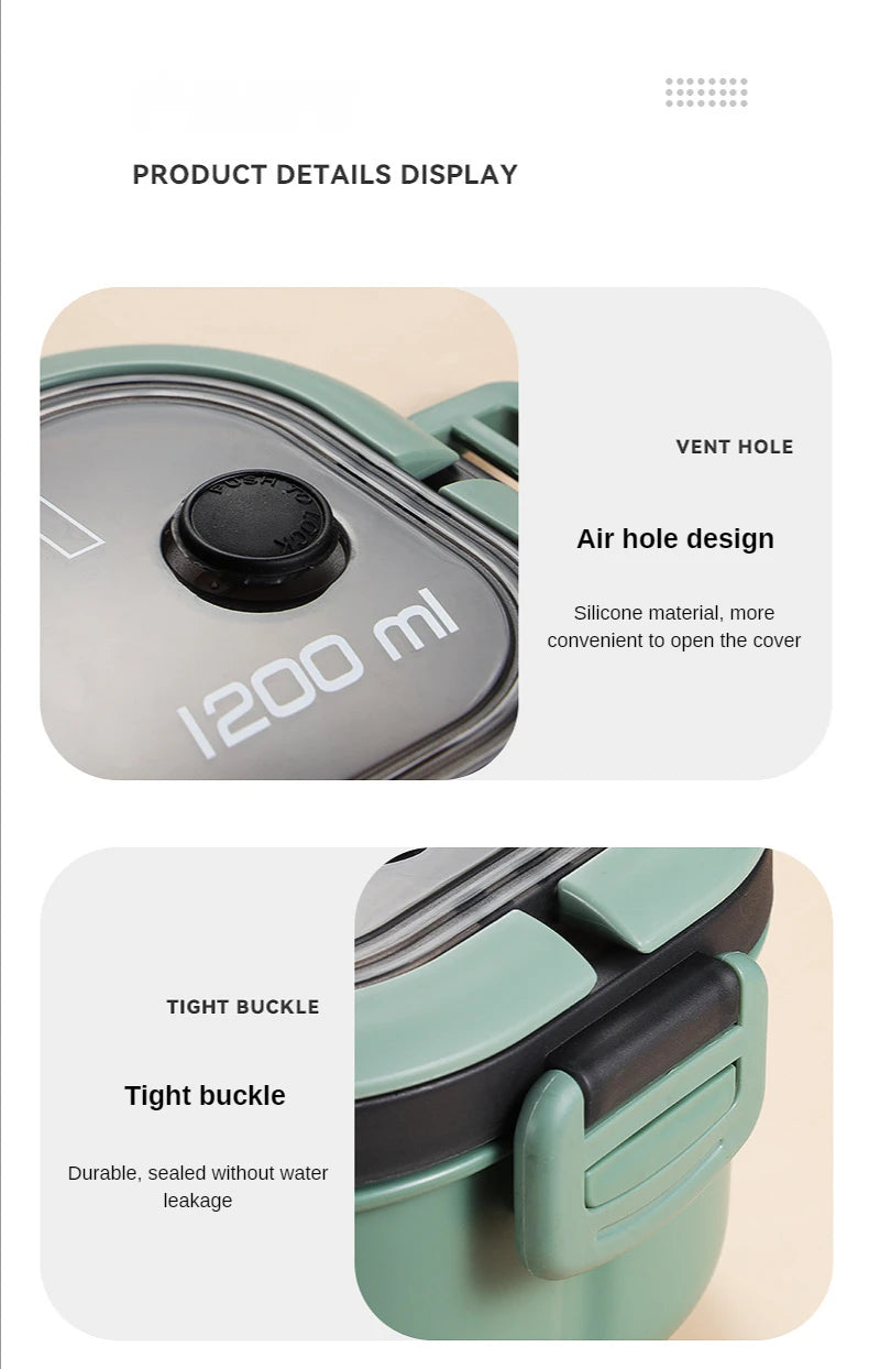 1200ML 2 Layer Bento Lunch Box With Spoon Fork