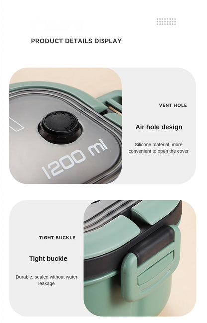 1200ML 2 Layer Bento Lunch Box With Spoon Fork