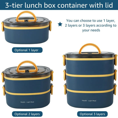 2000ML Lunch Box Portable 3 Layer Bento Box Leakproof
