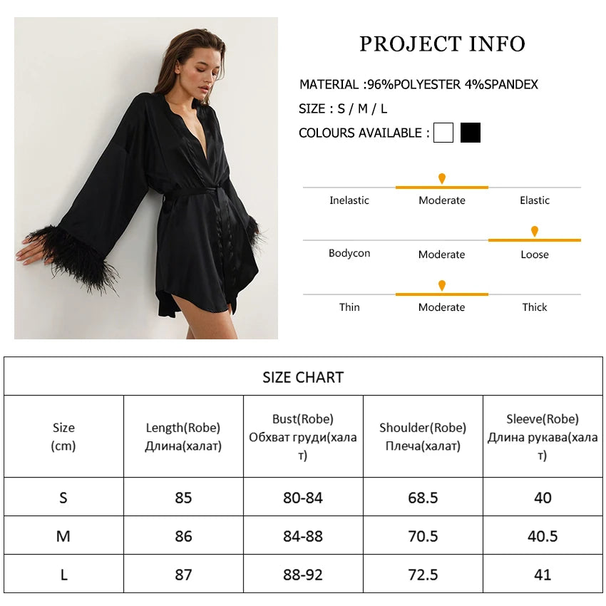 Feather Bathrobes Satin Sexy Mini Dress Long Sleeve