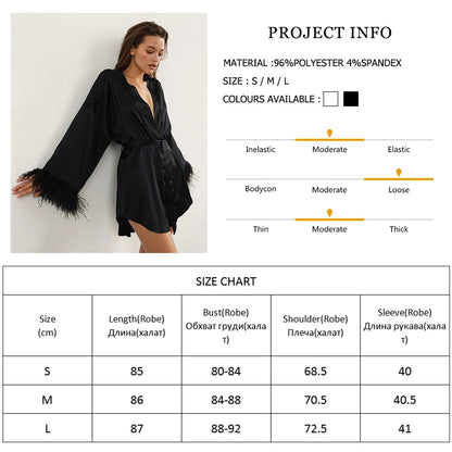 Feather Bathrobes Satin Sexy Mini Dress Long Sleeve
