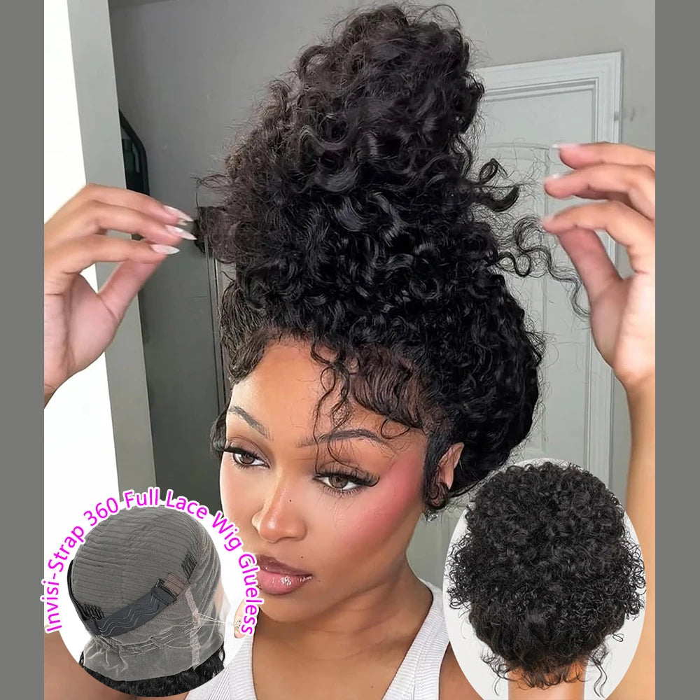 360 Full Lace Wig Invisible Drawstring Water Wave Frontal Wig Curly Human Hair Wigs Brazilian 360 Lace Wig 250 Density 30Inch