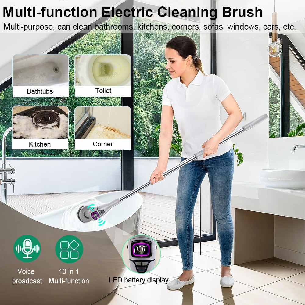 Electric Cleaning Brush 10in1 Multifunctional Wireless Spin Cleaning Brush for Bathroom