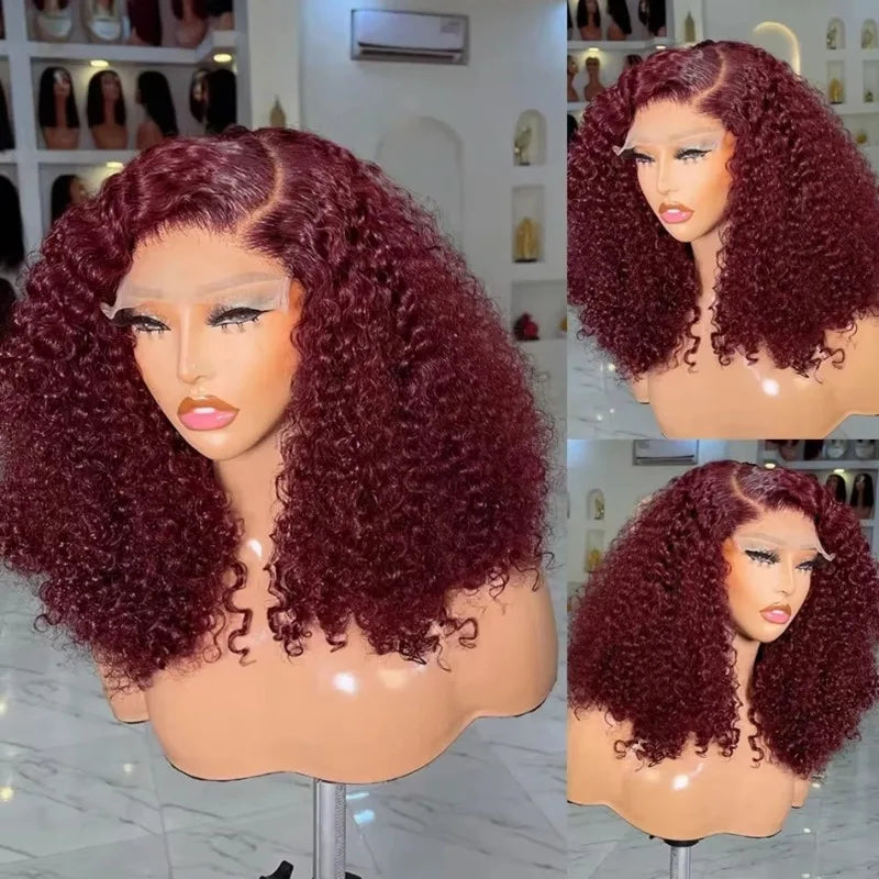 99J Burgundy Lace Front Wigs Human Hair 13x4 Deep Wave HD Lace Frontal Wigs for Black Women 220% Density Glueless Deep Curly Wig