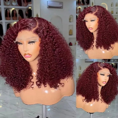 99J Burgundy Lace Front Wigs Human Hair 13x4 Deep Wave HD Lace Frontal Wigs for Black Women 220% Density Glueless Deep Curly Wig