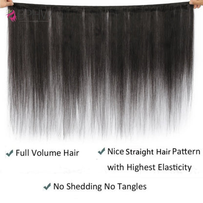 Straight Human Hair Bundles With Frontal Indian Hair Weave 3 Bundles With Lace Closure Wavy Human Hair Extensions Natural Color