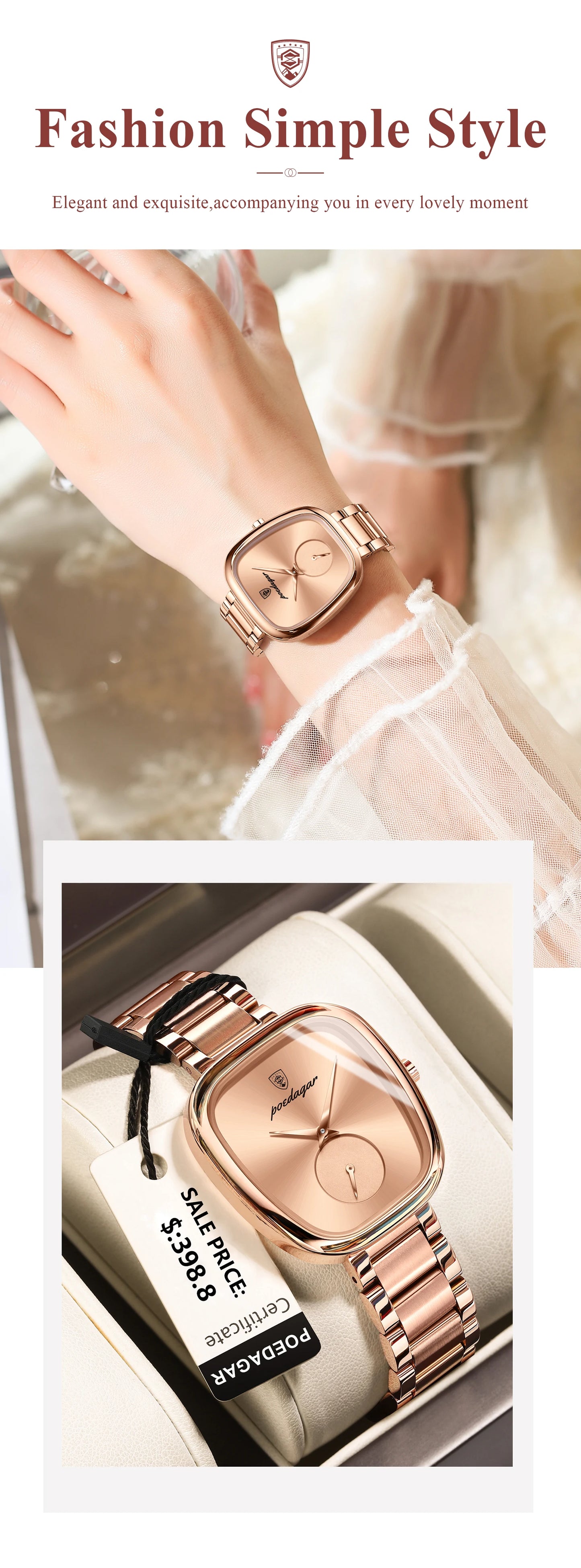 POEDAGAR Luxury Watch for Woman Waterproof Stainless Steel Quartz