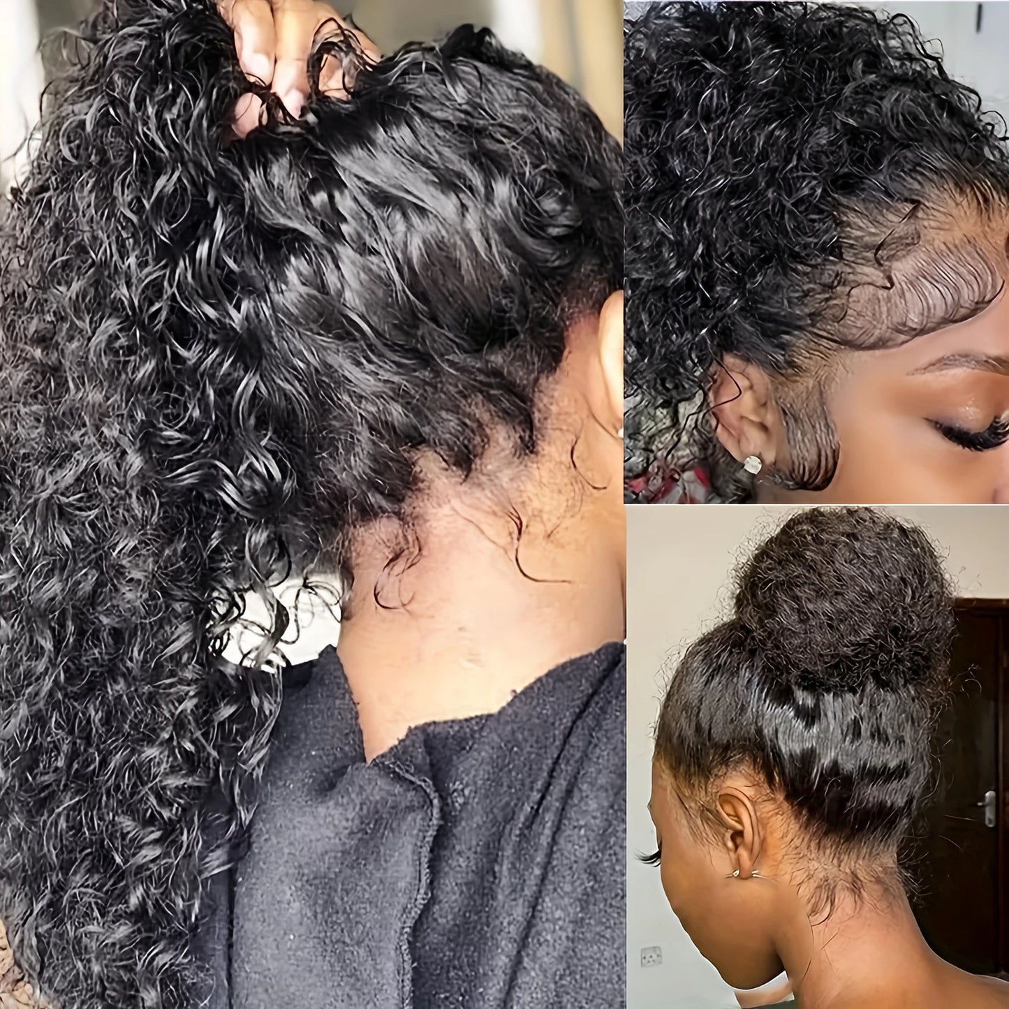 30-36 Inch 360 Full Invisi Strap Drawstring Sung Hd Lace 250 Density Water Kinky Curly Deep Human Hair Wig Black Glueless