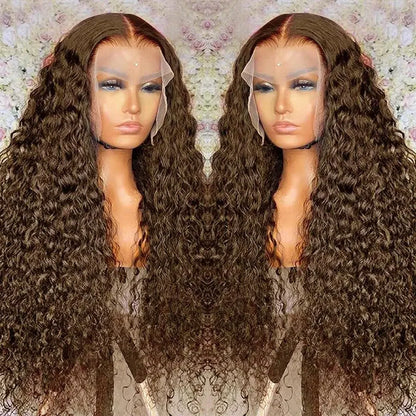 Brown HD Transparent Curly Lace Front Human Hair Wigs Deep Wave Frontal Wig Brazilian Chocolate Brown Water Wave Wigs Human Hair