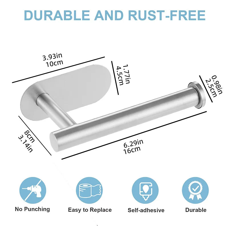 Adhesive Toilet Paper Holder Stainless Steel Tissue Hanger Waterproof Toilet Paper Stand Bathroom Accessories Paper Towels Hold